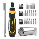 AZUNO 24 in 1 Ratcheting Multi Screwdriver Set with Universal Socket, 20 CRV Bits Stored in Handle, 12+8 Slotted/Philips/Torx/Hex/Square Sand Blasted Bits and Chrome Plated Precision bits.