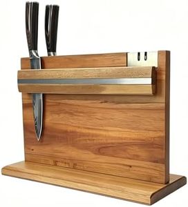 Wooden Magnetic Knife Holder 14 x 11 Inches -Strong Magnet Countertop Knife Block Organizer with Knife Sharpener,Double Sided Magnetic Knife Storage Stand for Kitchen Counter,No Knife Included