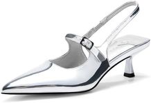 Coutgo Slingback Kitten Heels for Womens 2024 Pumps Party Dress Shoes Silver