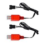 AMZZN 2PCS 7.4V 500mA 2S Battery USB Charging Cable with SM-4P Reverse Plug Connector for EC16 DE85 HM202 RC Toy Car,Off-Road Vehicle, M416 Electric Gel Elastic Toy, 7.4V Lipo Battery USB Charger