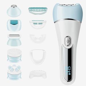 Epilator for Women, 6 in 1 Hair Removal Epilator, Shaver, Face Razor, Facial Brush, Face Massage and Body Exfoliator,IPX7 Waterproof Rechargeable Hair Removal for Women, 2 Speeds