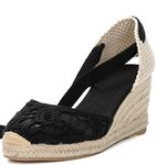 U-lite Womens Espadrille Wedge Sandals Closed Toe Platform Lace Up Ankle Strap Slingback Summer Dress Shoes, Black Lace-2.5", 5.5