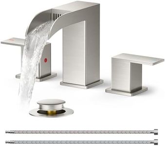 FORIOUS Bathroom Faucets 3 Hole Brushed Nickel, Waterfall 8 Inch Widespread Bathroom Sink Faucet with Metal Pop-up Drain and Supply Lines, Two Handles for Vanity, Lavatory, Restroom