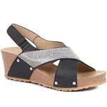 Bellissimo Women's Wedge Heel Sandals - Cross Over Design with Slingback Strap in Wider D/E Fit - Cork Effect Sole and Cushioned Insole - Size 6/39 Black