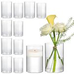 ComSaf Glass Cylinder Vases Set of 12, Clear Bud Vases for Centerpirces Weeding Decoration, 5.5 inch 6 Inch Tall Clear Flower Vases, Hurricane Candle Holder for Party Home Decor