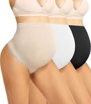 Boguish Seamless Maternity Shapewear Over Belly Support Thong High Waist Underwear Panties for Pregnancy, Black+nude+white, XL
