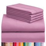 LuxClub 6 PC Queen Sheet Set, Breathable Luxury Bed Sheets, Deep Pockets 18" Wrinkle Free Cooling Sheets Machine Washable Hotel Bedding Silky Soft - Light Plum Queen