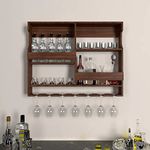 ODEJIA Wooden Wall Mounted Wine Rack, Bar Cabinet with Glass Storage, Wall Hanging Mini Bar for Home Wine Rack/Holder Upside Down Glass Hanging Organizer Size 30 x 24 Inch (sheesham Wood)