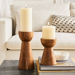 Kraftyhome Wooden Candle Holders | Pillar Candle Holder | Wooden tealight Candle Holder - Set of 2 (W)