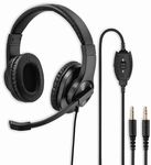 Hama HS-P300 PC Headset, Over Ear Headphones with Microphone (Headset with Volume Control and Adjustable Microphone Arm for Video Conferencing, Home Office, Call Centre, 2 Jack Plugs 3.5 mm) Black