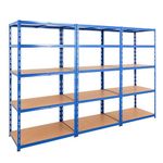 BiGDUG Heavy Duty Garage Shelving Unit 3 Bay - 179x90x60 cm - 200kg UDL Per Shelf (1000kg Per Bay) - 3x Blue Storage Shelves - 5 Tier Shed Shelving