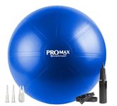 PRO MAX Exercise Ball - Professional Grade Extra Thick Yoga Ball for Balance, Stability, Fitness, Pilates, Birthing, Therapy, Office Ball Chair, Classroom Flexible Seating (Blue, 75 cm)