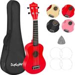 Display4top 21 Inch Soprano Ukulele,Professonial Ukele for Kids Bundle with Gig Bag, Picks,Extra Strings (Red)