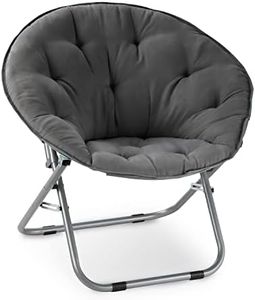 Oversized Moon Chair with Metal Frame, Comfy Chair for Bedroom, Grey Saucer Chair for Bedroom, Cozy Faux Fur Lounge Chair, Grey