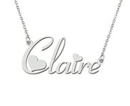 Stainless Steel Silver Claire Name Necklace Love Heart Charm Necklace Best Friends Mother Day Jewelry