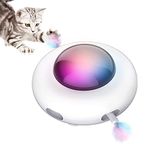 Petgravity UFO Interactive Cat Toy Upgraded Pop and Play Toy with Rotating Feather Low Noise USB Charge Smart Mode 3 Speed Model Auto Shut-Off Vibration Sensor Random Moving Feather Automatic Robotic