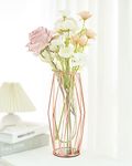 FSyueyun Rose Gold Flower Glass Vases for Centerpieces with Premium Metal Rack, Modern Large Vases Home Decor Living Room or Wedding Centerpiece (11 Inches Tall)