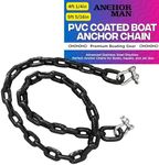 Anchor-Man PVC Coated Boat Anchor Chain with Advanced Stainless Steel Shackles - Perfect Anchor Chains for Boats, Kayaks, and Jet Skis - 2 Sizes (4ft 1/4in, 5ft 5/16in) - Black Coated Anchor Chain