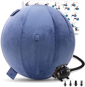 Exercise Ball 65cm/26in, Dark Grey Mirco Plush Soft Cover with Electric Quick Pump For Yoga, Pilates, Fitness Balance Stability, Office Ball Chair Seat. Soft & Slip Resistant, Pro Guide