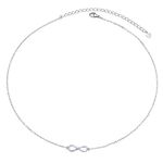 S925 Sterling Silver Choker Infinity Clavicle Short Pendant Necklace for Women Girl