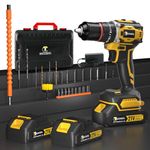 Conentool 21v Brushless Cordless Drill Driver Set, Electric Screwdriver with 2X 2000mah Batteries, 52 N.M Max Impact Combi Drill, 28+3 Levels, Cordless Screwdriver with 26pcs Accessories