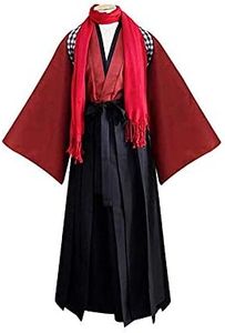 DJF Men's Kendo Hakama Aikido Japanese Samurai Costume Judo Martial Arts Uniform (Red, XL),X-Large(BB20-58AA)