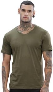 ADRO V-Neck T Shirt for Men, 100% Cotton Vneck Tshirt is Ideal for Casual wear, Workouts and Loungewear, Adding a Stylish Touch.|VN24-PLN-OL-L Olive