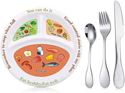 4 Pieces Bariatric Portion Control Plate Stainless Steel Silverware Flatware Set Tableware Cutlery Set Melamine Bariatric Plate Diet Plate for Balanced Eating Weight Loss Serving Decorations