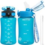 OLDLEY Kids Water Bottle 12 oz (2 lids) BPA-Free Reusable Leak-proof Durable Tritan Plastic Water Bottles with Straw & Chug Lids, Anti-dust Spout Cover, Blue Soda