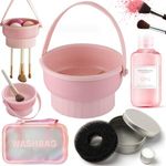 3 In 1 Makeup Brush Cleaning Set Multifunctional Washing Bowl Drying Basket with Handle Silicone Cleaner Mat Removal Cleaner Sponge 150ml Professional Makeup Brush Cleaner