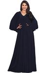 koh koh Womens Long V-Neck Elegant Batwing Cape Sleeve Semi Formal Evening Modest Bridal Party Cocktail Wedding Guest Bridesmaid Maxi Dress Dresses Gown Gowns, Dark Navy Blue M 8-10