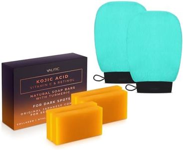 VALITIC 4 Pack Kojic Acid Vitamin C & Retinol Soap Bars for Dark Spot & A Pair Of Turquoise Exfoliating Gloves for Body Scrubs