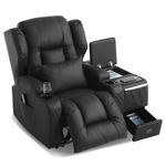 DRMBOOK Power Recliner Chair, Electric Wall Hugger Reclining Sofa with Massage & Heat, Overstuffed Theater Seating with LED/USB Ports/Cup Holders for Living Room (Leather Black, 1 Chair with Console)