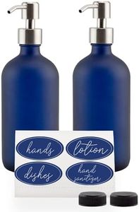 Cornucopia Brands Cornucopia 16oz Glass Pump Bottles (Set of 2, Blue w/Silver; Soap Dispenser with Brushed Metal Tops (SH_2142)