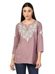 QAZMI Women's Heer Kashmiri Aari Work Short Kurti_L Light Purple