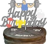 Weightlifting Cake Topper Gym Happy Birthday Cake Decorations Glitter Weight Lifting Themed Cake Toppers Fitness Barbell Kettlebell Party Decor Supplies for Men Women Boy Girl and Fitness Lovers