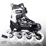 Kuxuan skates Boys Camo Black & Silver Adjustable Inline Skates with Light up Wheels, Fun Illuminating Skates for Kids Girls Youth