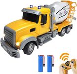 KNACKTOYZ RC Cement Mixer Toy Truck for Boys - 6 Channel Remote Control Construction Toys with 2 Rechargeable Batteries, 1:24 Auto Demo 360 Degree Stirring Vehicles with Lights, for Kids