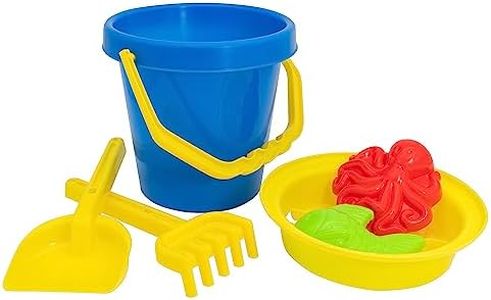 Idena 40241 - Juego de Arena 6 Piezas con Cubo, colador, 2 moldes, rastrillo y Pala pequeña