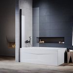 ELEGANT 800mm Pivot Black Over Bath Shower Screen Door Safety Tempered Toughened Glass Panel Bathroom Bath Screens - Easy Install