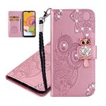 IMEIKONST Compatible with iPhone 14 Case, Owl Embossed Glitter Sparkly Gems PU Leather Wallet Flip Stand Magnetic Silicone Bumper Folio Cover for iPhone 14. Owl Rose YK