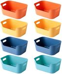 Bncxdc Plastic Storage Basket, 8PCS Stackable Storage Box, Plastic Organizer Storage Baskets for Kitchen, Rectangular Storage Basket for Cupboard, Office, Bathroom, Clothes (4 Colors, 15.5x10.5x6 cm)