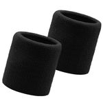 Flintronic Wristbands Set, 2PC Sports Sweatbands Men Women, Sweat Wrist Sweatbands, Soft Thickened for Basketball Gym Gymnastics Tennis Soccer（Black)