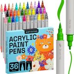 ARTISTRO Dual Tip Acrylic Paint Markers - Easy for All Ages & Levels Acrylic Paint Pens for Fabric, Rocks, Paper, Wood, Canvas, Glass, DIY (Dual Tip Brush + Fine, 36)