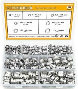 Sutemribor 304 Stainless Steel 7-21mm Single Ear stepless Hose Clamps Assortment Kit, 128PCS