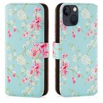 32nd Floral Series 3.0 - Design PU Leather Book Wallet Case Cover for Apple iPhone 14 (6.1"), Designer Flower Pattern Wallet Style Flip Case With Card Slots - Spring Blue