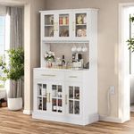 DWVO 71'' Kitchen Pantry Storage Cabinet with Microwave Stand, Modern Tall Kitchen Hutch Cabinet with Power Outlet, Food Pantry Cabinet with Drawers and Shelves for Home, White