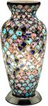 Britalia LED Blue & Pink Mosaic Glass Vintage Vase Table Lamp 38cm | 470 Lumen Warm White LED Lamp Included | Desk Light