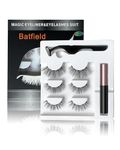 Batfield 3 Pairs Magnetic False Eyelashes - Reusable Fake Eyelashes with Eyeliner and Tweezer - Artificial Eye Lashes for Women Natural Wispy(Style 4)