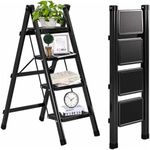 KZOBYD Foldable Ladder, 4 Step Domestic Ladder, Portable Multifunctional Ladder, Non-slip Solid Domestic Ladder for Home, Kitchen, Office, etc. Black